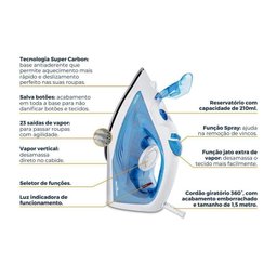 Ferro de Passar a Vapor Britânia 210ml Base Antiaderente Bfv07 220v - 4