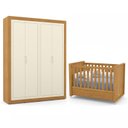 Ver imagem 1 de Jogo de Quarto Infantil Tutto New com Guarda Roupa 4 Portas e Berço Freijó/Off White - Matic Móveis