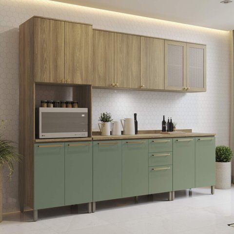 Armário de Cozinha Modulada Completa Reta 10 Peças 2,70m 295 Botanic Kappesberg