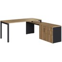 Ver imagem 4 de Mesa Escritório em L com Balcão e 2 Estantes Industrial Idea A03 Nogal Sevilha Preto - Lyam Decor