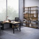 Ver imagem 1 de Mesa Escritório em L com Balcão e 2 Estantes Industrial Idea A03 Nogal Sevilha Preto - Lyam Decor
