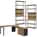 Ver imagem 2 de Mesa Escritório em L com Balcão e 2 Estantes Industrial Idea A03 Nogal Sevilha Preto - Lyam Decor