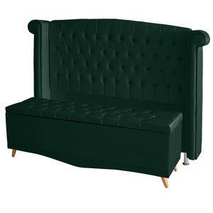 Kit de Quarto Cabeceira de Cama Box e Calçadeira Baú Toquio Casal Queen 160 Cm Suede Verde Ec Móveis