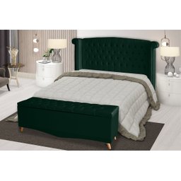 Kit de Quarto Cabeceira de Cama Box e Calçadeira Baú Toquio Casal Queen 160 Cm Suede Verde Ec Móveis - 2
