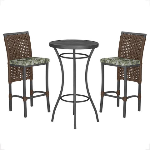 Mesa Bistrô e 2 Banquetas Roma Preta Corda Náutica Estofado 5 Trama Original