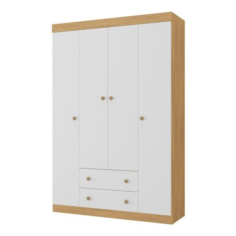Guarda-Roupa Solteiro 122cm 4 Portas e 2 Gavetas Lira Multimóveis Mp4804 Madeirado/Branco