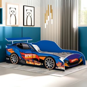 Cama Solteiro Temática Carro Montessori Premium para Meninos:azul