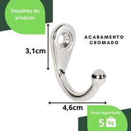 Kit 20 Ganchos de Parede Cromados - Práticos e Resistentes - 2