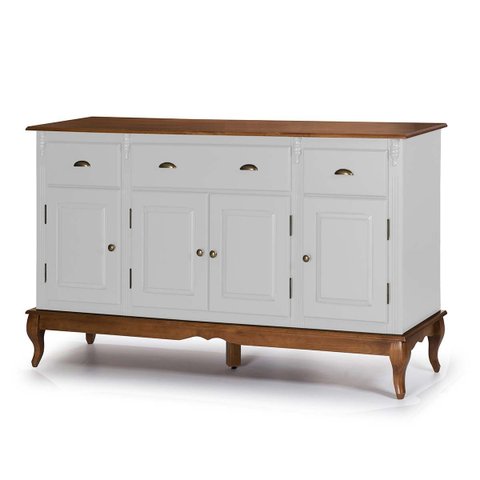Balcão Buffet 4 Portas 3 Gavetas 60805 Hannover Linz Móveis - Branco/imbuia Glazer