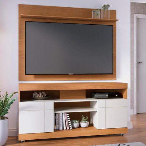 Rack Yara e Painel Maia Tv 55 Pol 136 Cm 5016 Freijo Off White Colibri