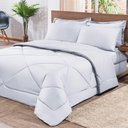 Ver imagem 2 de Kit Edredom + Jogo de Lençol Aconchego Look House Dupla Face Solteiro 04 Peças - Branco