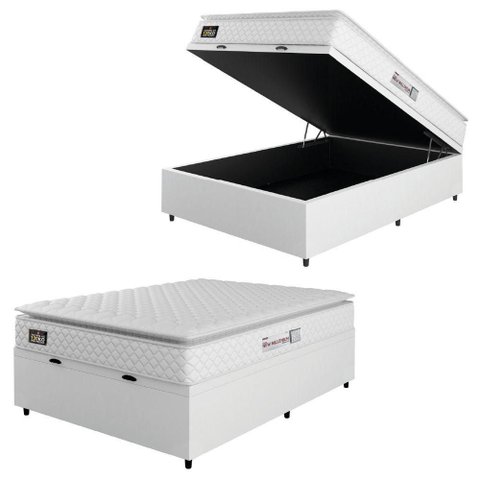 Cama Box Baú Casal Colchão Espuma D33 Pillow Top New Millenium 138x188x60cm Branco Hellen