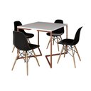 Ver imagem 2 de Mesa Industrial Jantar Quadrada Branca 90x90cm Base Cobre V com 4 Cadeiras Eames Eiffel Pretas Madei