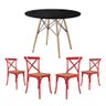 Jogo de Mesa Eiffel Redondo Tampo de Madeira 90cm Preto com 4 Cadeiras Katrina Vermelhao Bege - 1