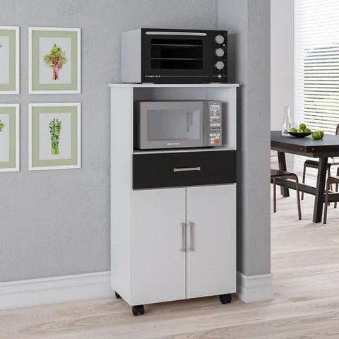 Balcão Ipe 2pts Microo e Forno C/gav e Rodízios Branco/ Preto Saimys