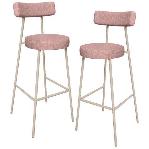 Kit 02 Banquetas Alta Bar Cozinha Sala de Jantar Aço Milão Arena L02 Linho Rosa - Lyam Decor