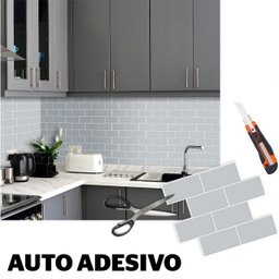 Pastilha Adesiva 3d Alto Relevo Decorativa Lorben Lavável Resinada Cinza com Rejunte Branco - 4