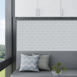 Pastilha Adesiva 3d Alto Relevo Decorativa Lorben Lavável Resinada Cinza com Rejunte Branco - 3