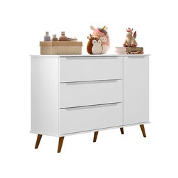 Quarto de Bebê Completo Retrô Melinda Berço 3 em 1 com Colchão Cômoda e Roupeiro 3 Portas Branco - 4