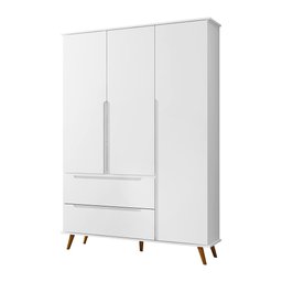 Quarto de Bebê Completo Retrô Melinda Berço 3 em 1 com Colchão Cômoda e Roupeiro 3 Portas Branco - 3