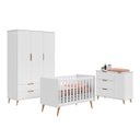Ver imagem 3 de Quarto de Bebê Completo Retrô Melinda Berço 3 em 1 com Colchão Cômoda e Roupeiro 3 Portas Branco