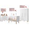 Quarto de Bebê Completo Retrô Melinda Berço 3 em 1 com Colchão Cômoda e Roupeiro 3 Portas Branco - 2