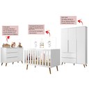 Ver imagem 2 de Quarto de Bebê Completo Retrô Melinda Berço 3 em 1 com Colchão Cômoda e Roupeiro 3 Portas Branco