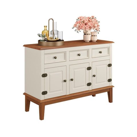 Balcão de Cozinha Madeira Maciça 113 cm 3 Portas 3 Gavetas Off White Willfama