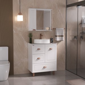 Conjunto para Banheiro Catarina 70cm com Pés Fabribam - Gabinete, Espelheira, Cuba e Vidro