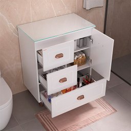 Conjunto para Banheiro Catarina 70cm com Pés Fabribam - Gabinete, Espelheira, Cuba e Vidro - 4