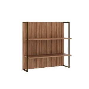 Prateleira Parede Industrial 80cm em Aço com Painel Ripado Cor:nogal