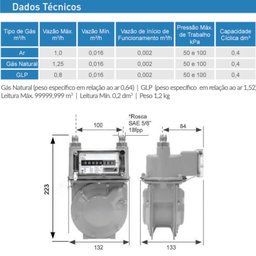 Medidor de Gás Glp e Gn Lao 0.6 Pressão Máxima 50kpa - 6