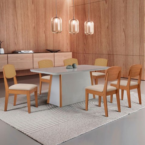 Mesa de Jantar Diane 180cm Tampo Mdf Vidro com 6 Cadeiras Copper Premium Moderna Mobília