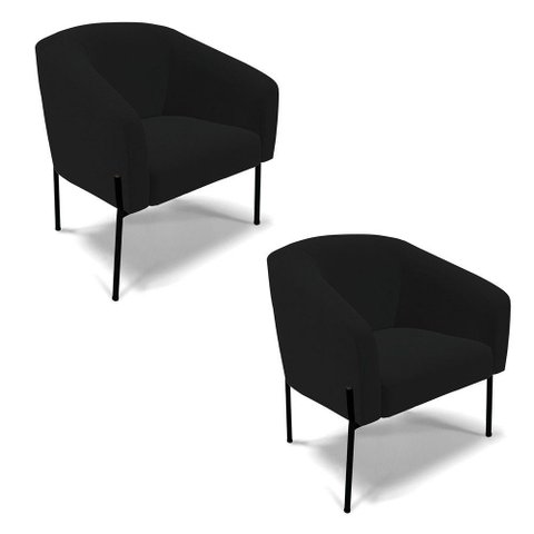 Cadeira Sala de Jantar Pé de Ferro Preto Kit 2 Stella Linho D03 - D'Rossi Cor Preto
