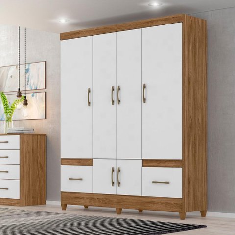 Guarda Roupa Casal Ms912 4 Portas 2 Gavetas Naturale - Branco - Moval