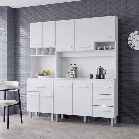Kit Cozinha Compacta Vitória 178 cm 5 Portas 4 Gavetas Moblis: Branco