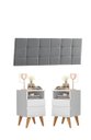 Ver imagem 1 de Conjunto Mesa de Cabeceira Retrô 2 Gavetas -pop- Branco com Cabeceira - Bia Cinza Casal