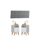 Ver imagem 1 de Conjunto Mesa de Cabeceira Retrô 2 Gavetas -pop- Branco com Cabeceira - Bia Cinza Casal