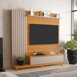 Painel Ripado Estante Tv até 65 Pol Rack com Porta Jacarta Freijó - Mani - 1