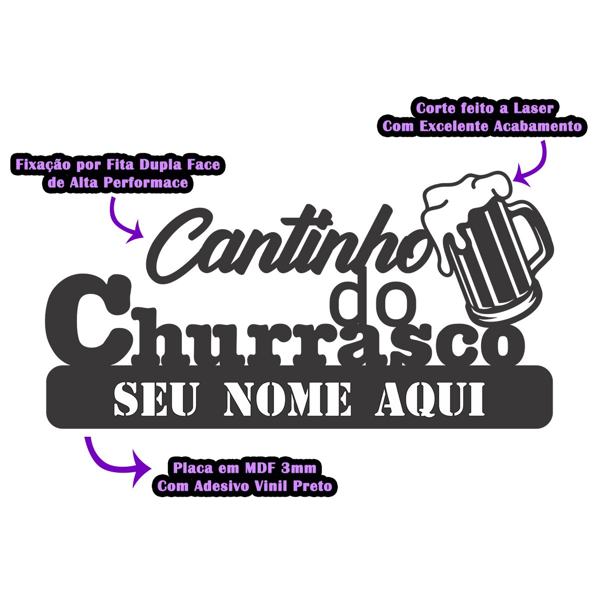 Placa Quadro Cantinho do Churrasco Personalizada Mdf 60x30cm - 3