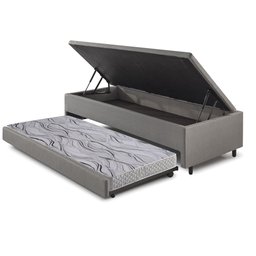 Bicama Box com Baú Solteirão Courino Linho Cinza 96x203 com Colchão Auxiliar Ecoflex - 2