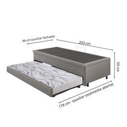 Bicama Box com Baú Solteirão Courino Linho Cinza 96x203 com Colchão Auxiliar Ecoflex - 3