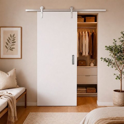 Porta Correr Lisa Prime Trilho Aparente Concha 82x210cm Direito Branco Rodam