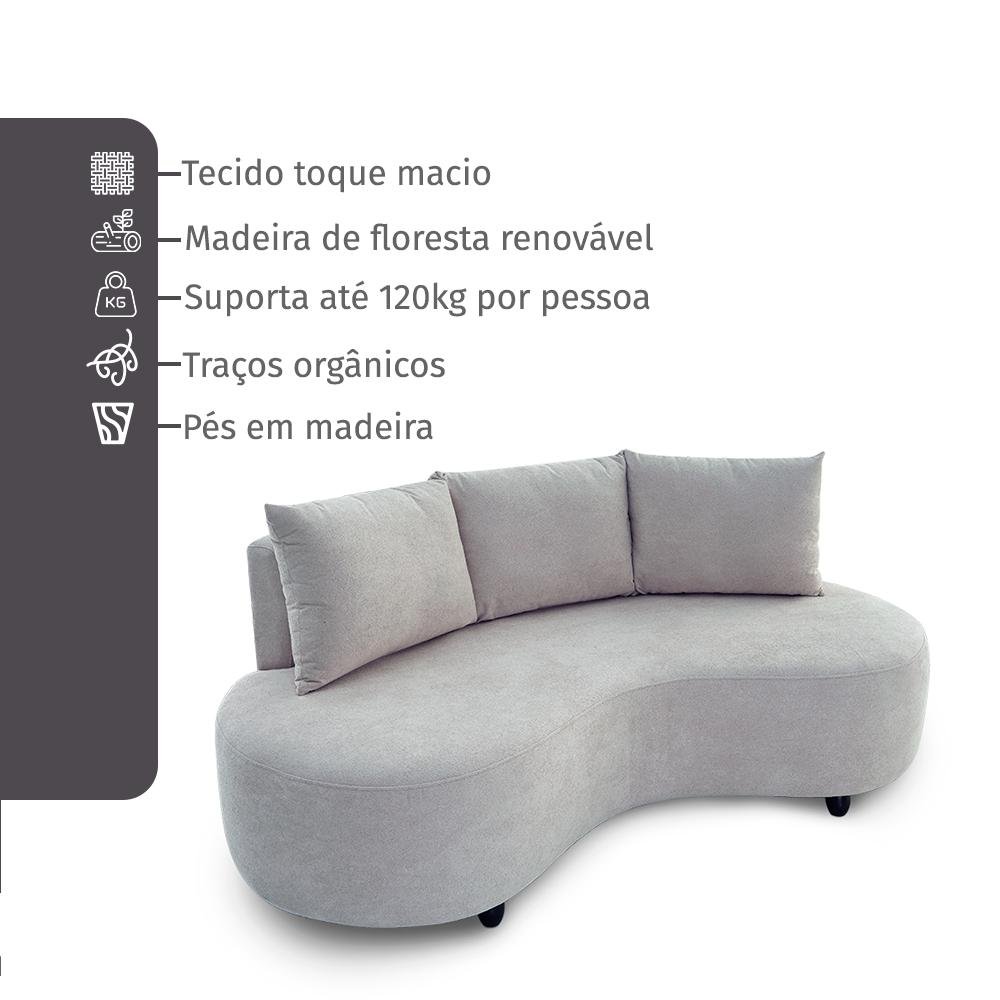 Sofa Orgânico Curvo Feijão 195cm Boucle Branco Venus Estofama - 5