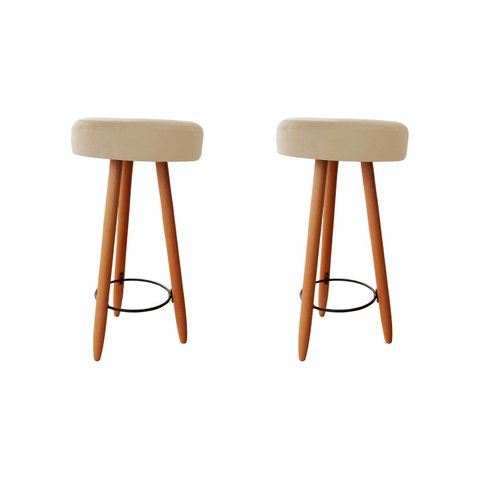 Kit Duas Banqueta Alta para Área Gourmet Balcão Pés Palito Linho Bege Eli Móveis e Decoração