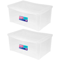 2 Caixas Organizadoras Plásticas 65l Tampa com Trava Empilháveis Transparentes Radical Color - 1 2 Caixas Organizadoras Plásticas 65l Tampa com Trava Empilháveis Transparentes Radical Color - 1