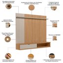Ver imagem 5 de Painel para TV 75 pol com Bancada Suspensa 179cm Telles L05 Jequitibá Off White Fosco - Lyam Decor