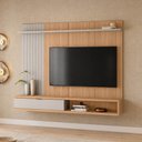 Ver imagem 4 de Painel para TV 75 pol com Bancada Suspensa 179cm Telles L05 Jequitibá Off White Fosco - Lyam Decor