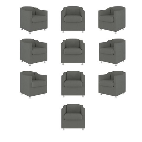 Kit 10 Poltronas Decorativa Tilla Consultório Recepção Suede Cinza