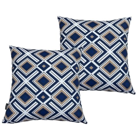 Almofadas Cheias para Sofá Impermeável Geométrica Azul Kit 2 45CMX45CM